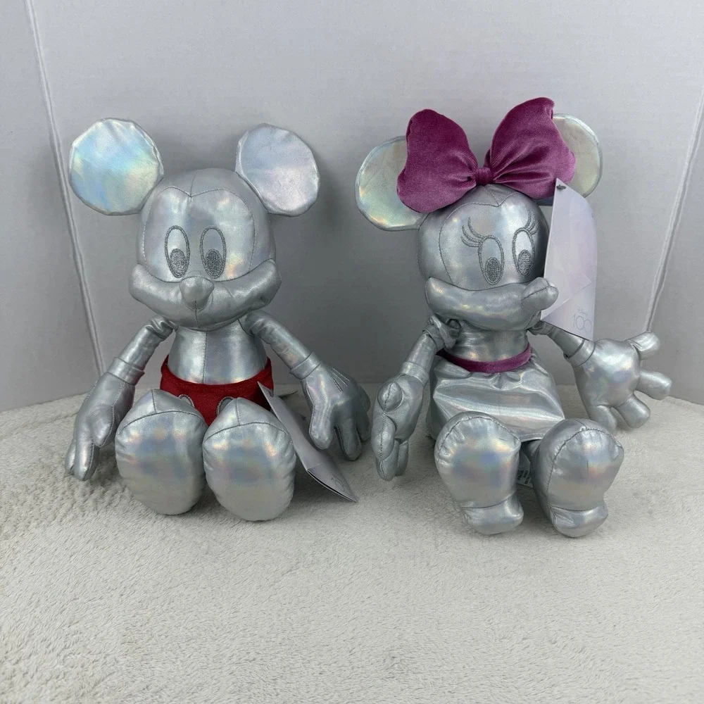 Disney 100 Platinum Celebration Collection Mickey & Minnie Plush Set Silver -NWT